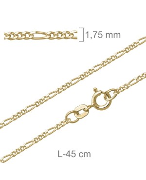 Cadena Barbada Programada 45cm de Plata Ley con Baño de Oro