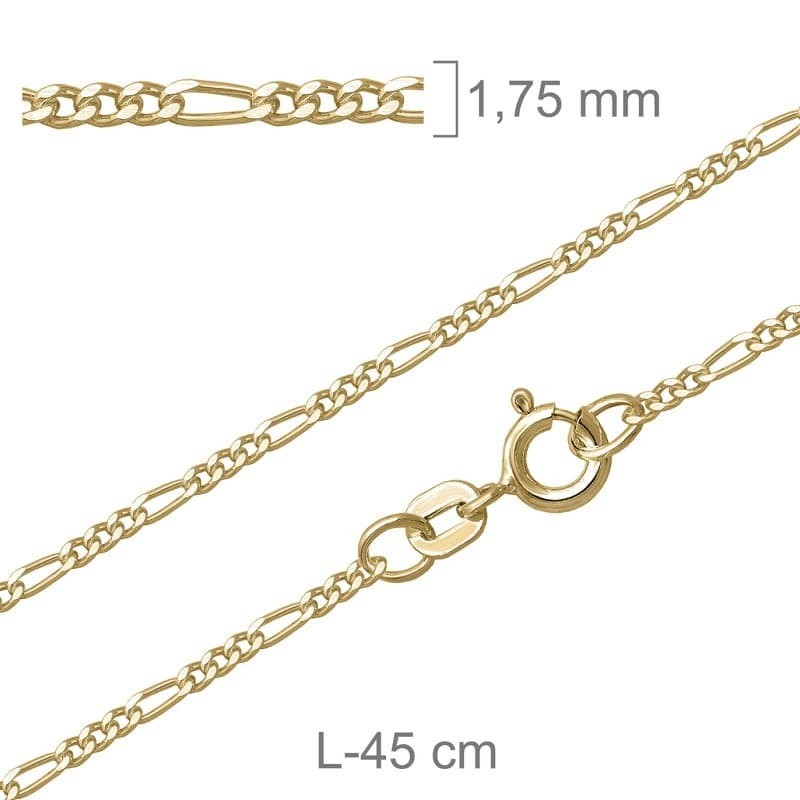 Cadena Barbada Programada 45cm de Plata Ley con Baño de Oro