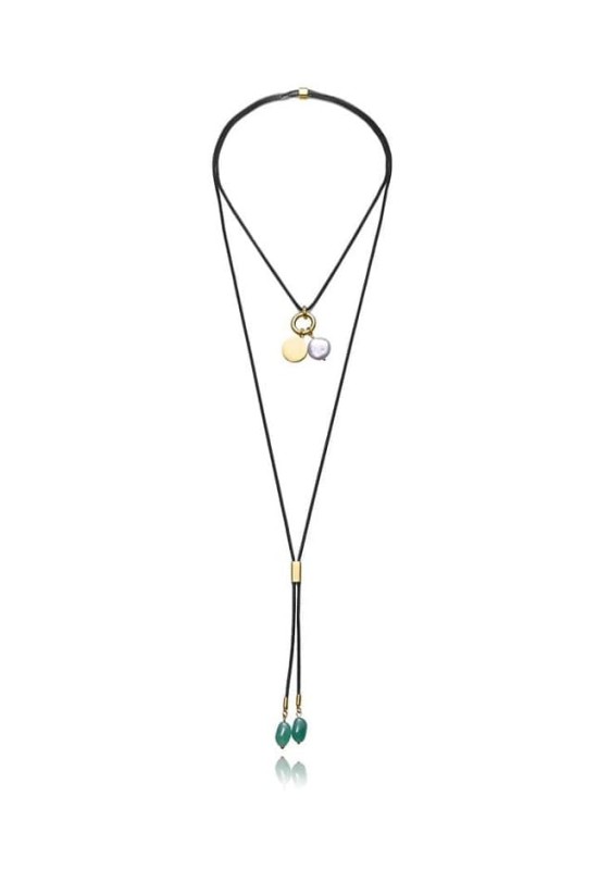 Collar Viceroy de Acero Dorado Ágata Verde y Perla 14344C01010