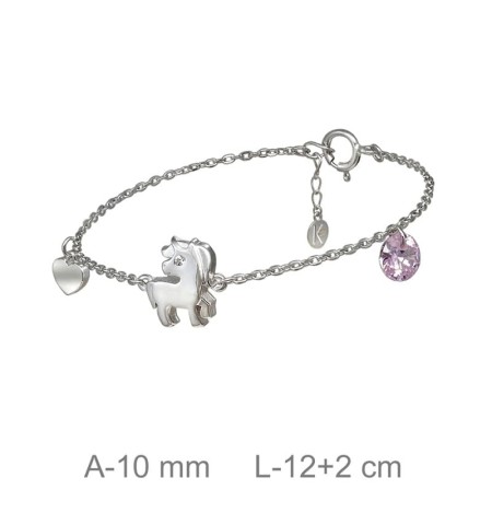 Pulsera de Unicornio con Corazón y Circonita Plata Ley
