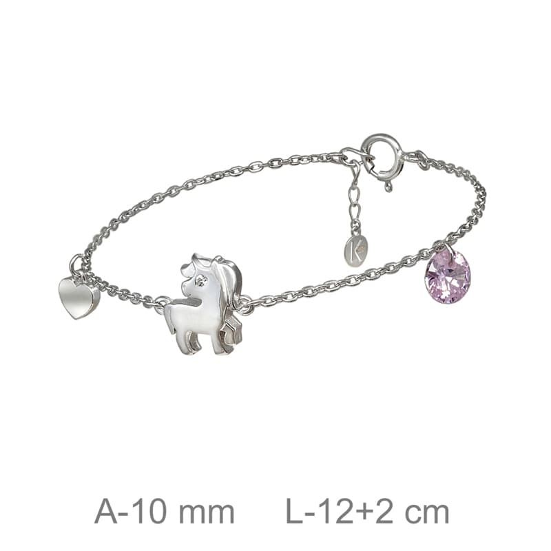 Pulsera de Unicornio con Corazón y Circonita Plata Ley