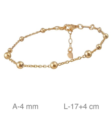 Pulsera de Cadena con Bolas de Plata Ley Bañada en Oro