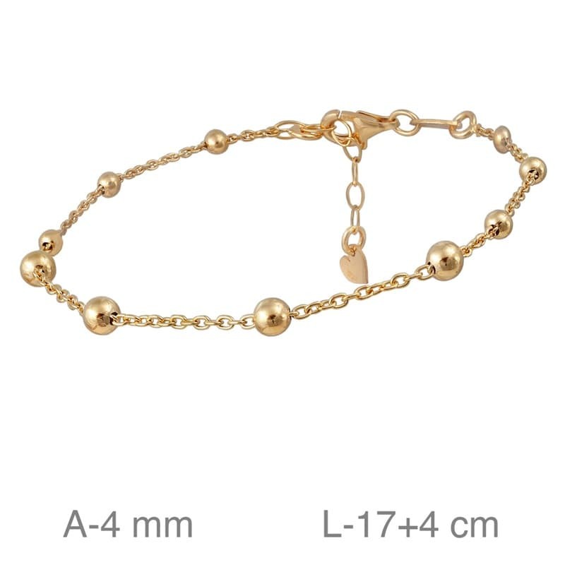 Pulsera de Cadena con Bolas de Plata Ley Bañada en Oro