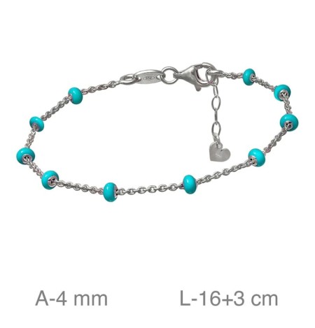 Pulsera de Cadena con Bolitas Azules Plata Ley