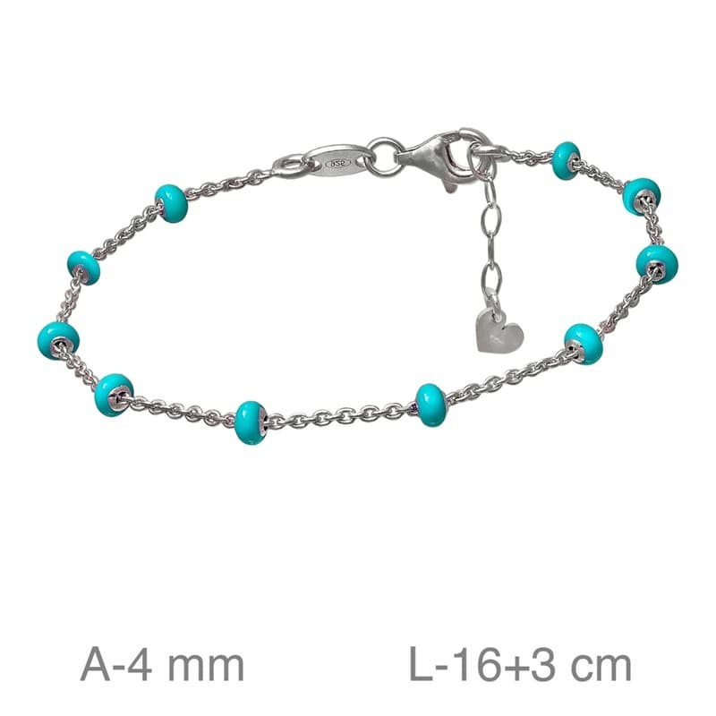 Pulsera de Cadena con Bolitas Azules Plata Ley
