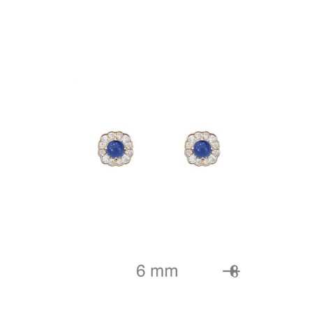 Pendientes Circonita color Zafiro Plata Ley con Baño de Oro