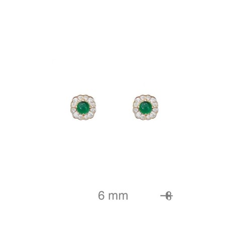 Pendientes Circonita color Esmeralda Plata Ley con Baño de Oro