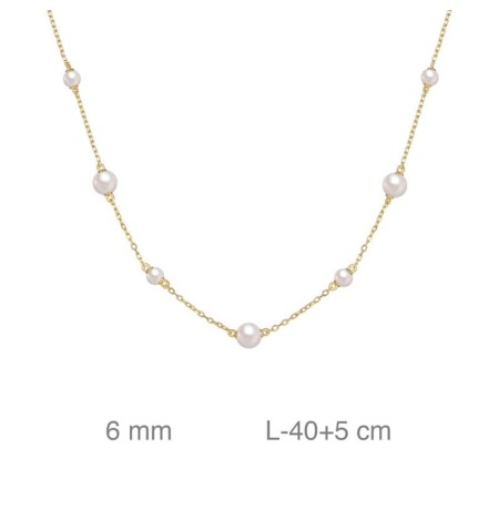 Collar Cadena con Perlas en Plata Ley con Baño de Oro