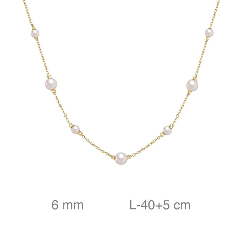 Collar Cadena con Perlas en Plata Ley con Baño de Oro