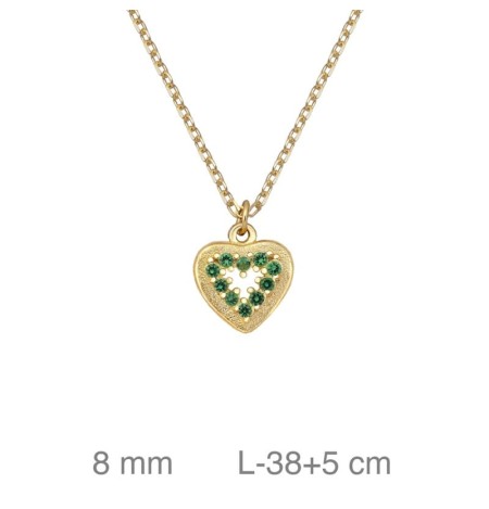 Collar Corazón  con Circonita Color Esmeralda de Plata Ley Bañada en Oro
