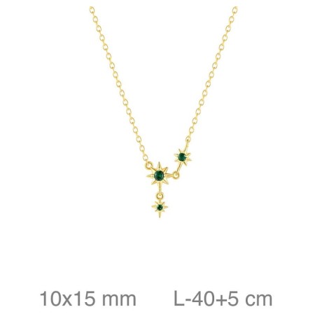 Collar con Estrellas de Circonitas Verdes en Plata Ley con Baño de Oro