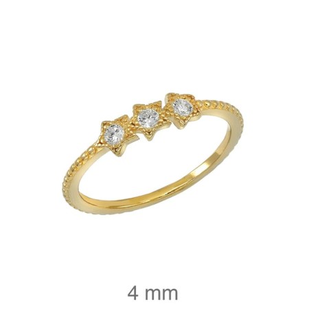 Mini Anillo Estrellas y Circonitas Plata Ley con Baño de Oro