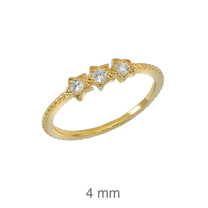 Mini Anillo Estrellas y Circonitas Plata Ley con Baño de Oro