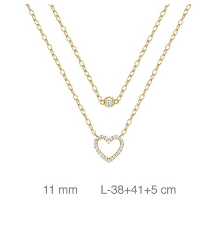 Collar Doble con Corazón y Circonita de Plata Ley Bañada en Oro