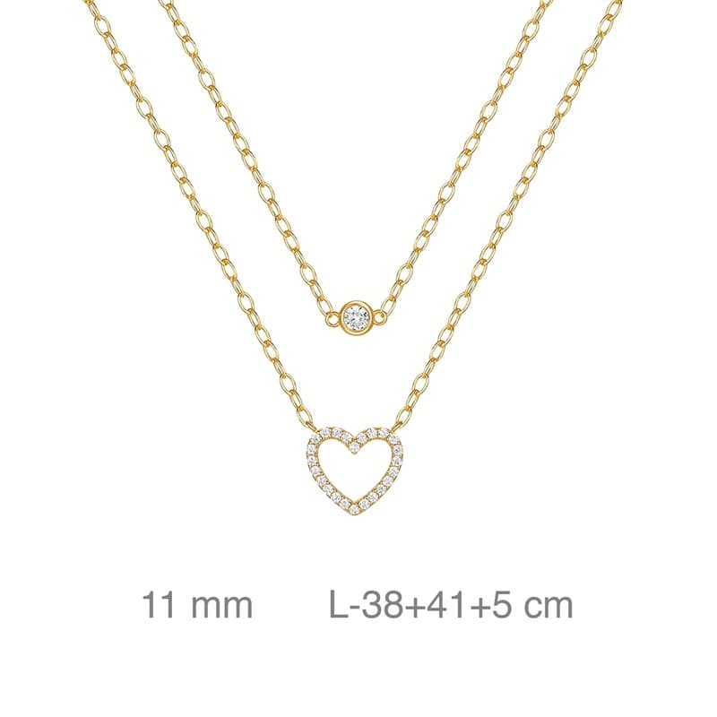 Collar Doble con Corazón y Circonita de Plata Ley Bañada en Oro