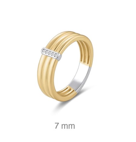 Anillo Bicolor con Circonitas en Plata Ley Bañada en Oro