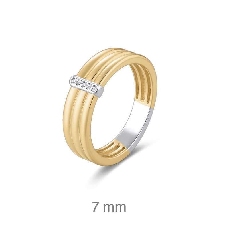 Anillo Bicolor con Circonitas en Plata Ley Bañada en Oro