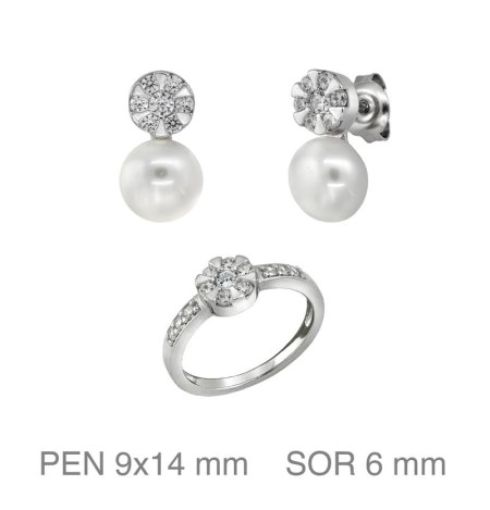 Juego Comunión con Circonitas y Perla de Plata Ley