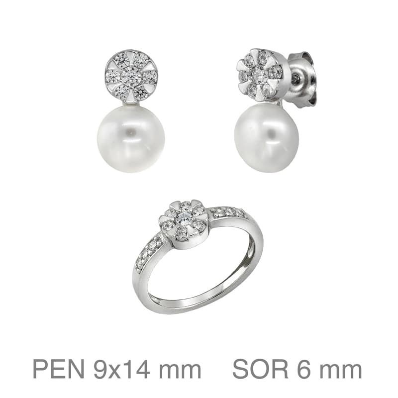 Juego Comunión con Circonitas y Perla de Plata Ley