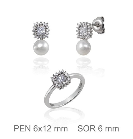 Juego Comunión con Circonitas y Perla de Plata Ley