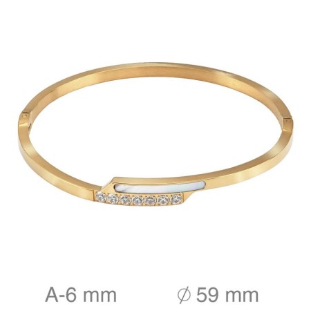 Brazalete de Acero con Circonitas Bañado en Oro