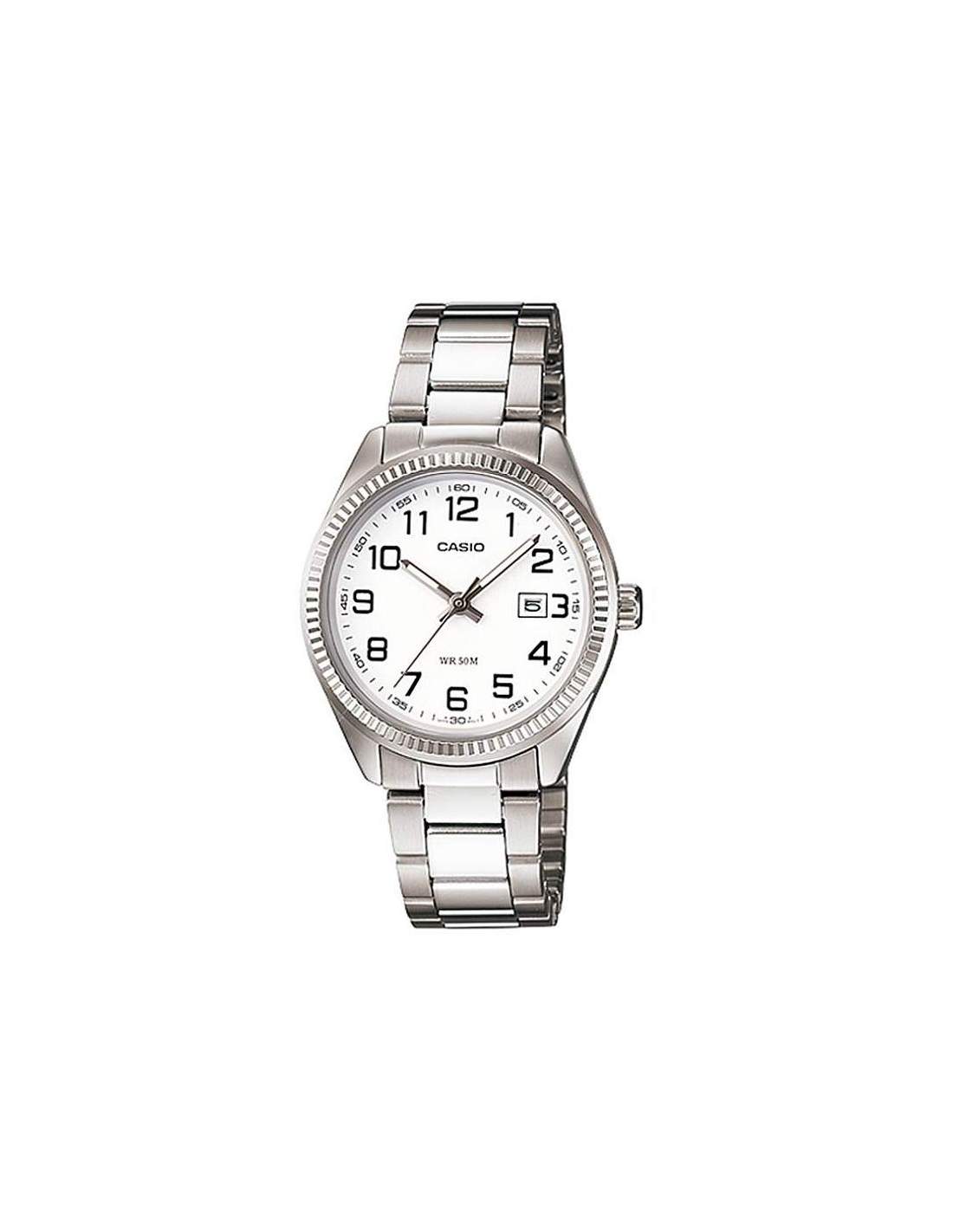 Reloj Casio Mujer Analógico Plateado y Blanco LTP-1303PD-7BVEF