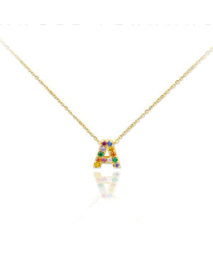 Collar Letra Colors Plata Ley Bañada en Oro