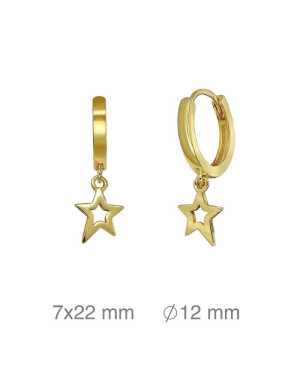 Pendientes Aros con Estrella Plata Ley con Baño de Oro