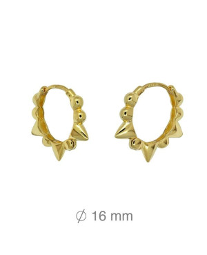 Pendientes Aros Pinchos Plata Ley con Baño de Oro