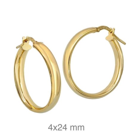 Pendientes Aros Media Caña Plata Ley con Baño de Oro