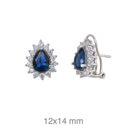 Pendientes Omega Piedra Lágrima Azul Plata Ley