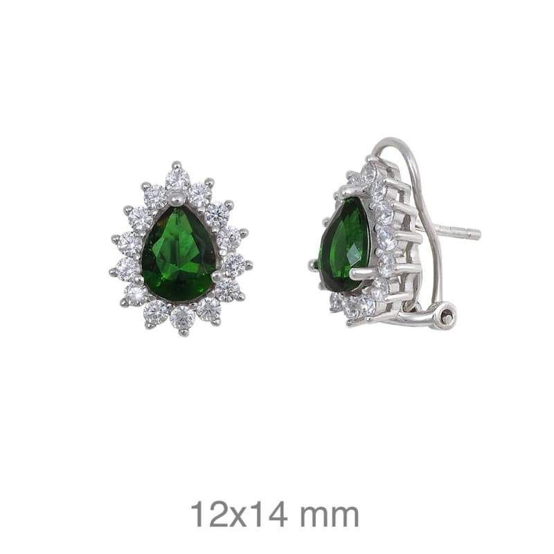 Pendientes Omega Piedra Lágrima Verde Plata Ley