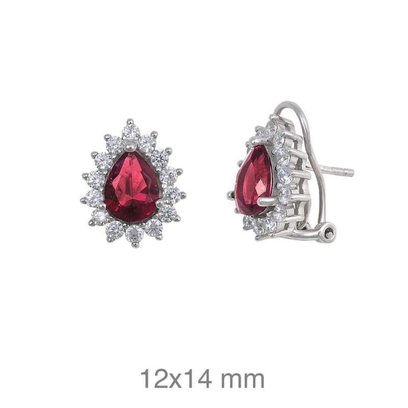 Pendientes Omega Piedra Lágrima Roja Plata Ley