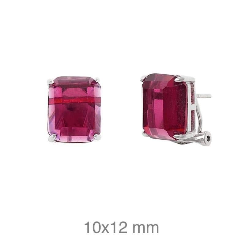 Pendientes Omega Piedra Cuadrada Roja Plata Ley