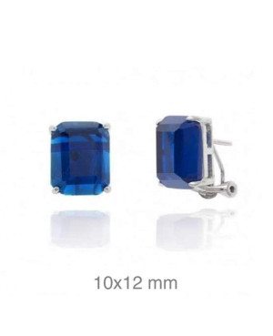 Pendientes Omega Piedra Cuadrada Azul Plata Ley