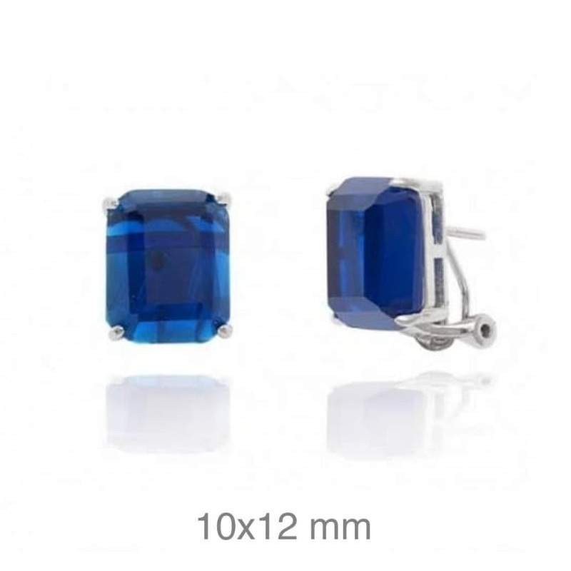 Pendientes Omega Piedra Cuadrada Azul Plata Ley
