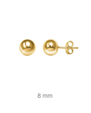 Pendientes Bola 8mm Plata Ley con Baño de Oro