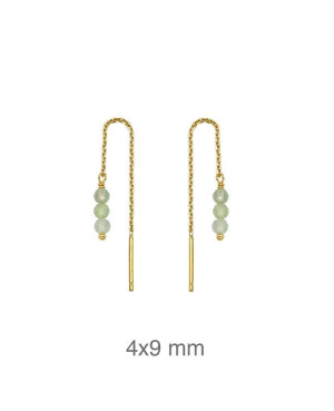 Pendientes Cadena Piedras Verdes Plata Ley con Baño de Oro