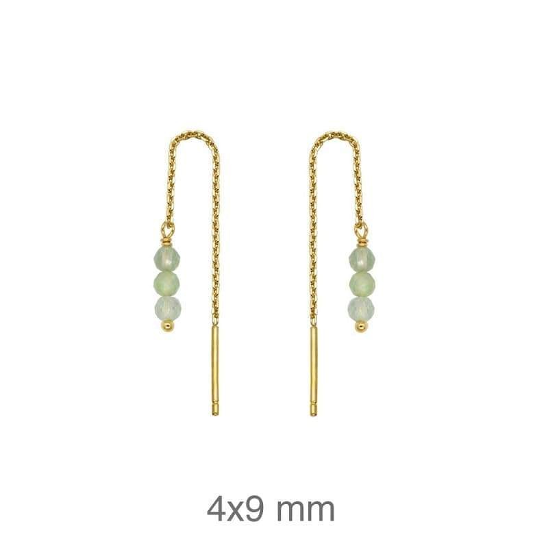 Pendientes Cadena Piedras Verdes Plata Ley con Baño de Oro