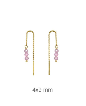 Pendientes Cadena Piedras Rosa Plata Ley con Baño de Oro