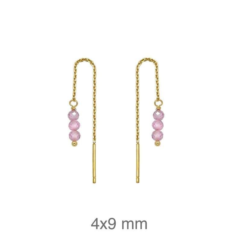 Pendientes Cadena Piedras Rosa Plata Ley con Baño de Oro