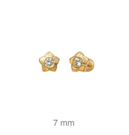 Pendientes Flor Circonita Rosca Plata Ley con Baño de Oro