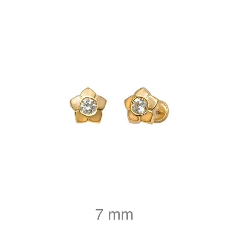 Pendientes Flor Circonita Rosca Plata Ley con Baño de Oro