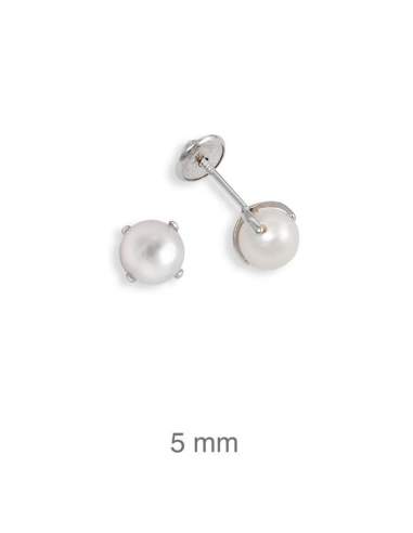 Pendientes Perla 5mm  Rosca Plata Ley