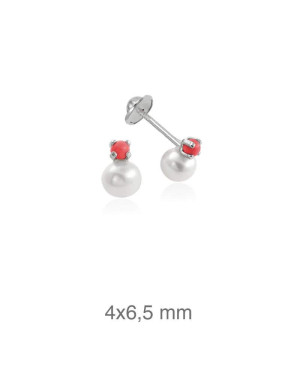 Pendientes Coral y Perla Rosca Plata Ley