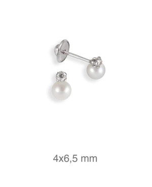 Pendientes Circonita y Perla Rosca Plata Ley