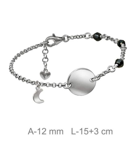 Pulsera Chapa Redonda Luna Plata Ley
