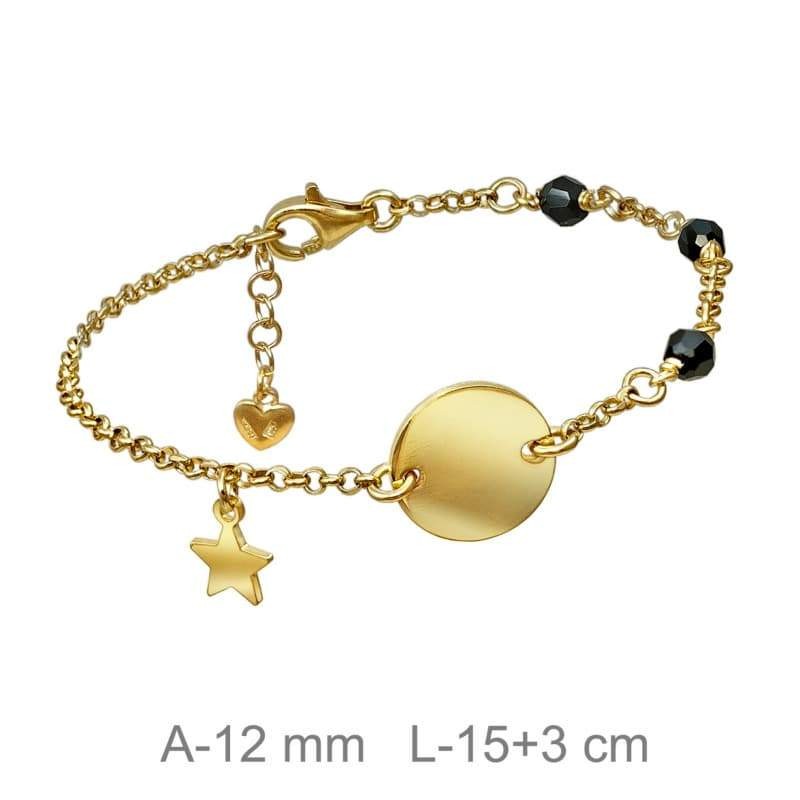 Pulsera Chapa Redonda Estrella Plata Ley con Baño de Oro