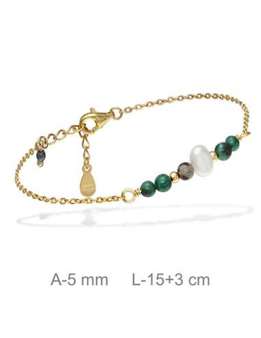 Pulsera Piedras Naturales Plata Ley con Baño de Oro