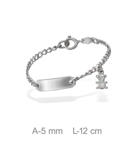 Pulsera Placa Bebé Osito Plata Ley